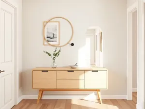 Przytulny salon z beżową ścianą i brązową sofą pokazujący harmonijne połączenie brązowych mebli z jasnymi kolorami ścian.